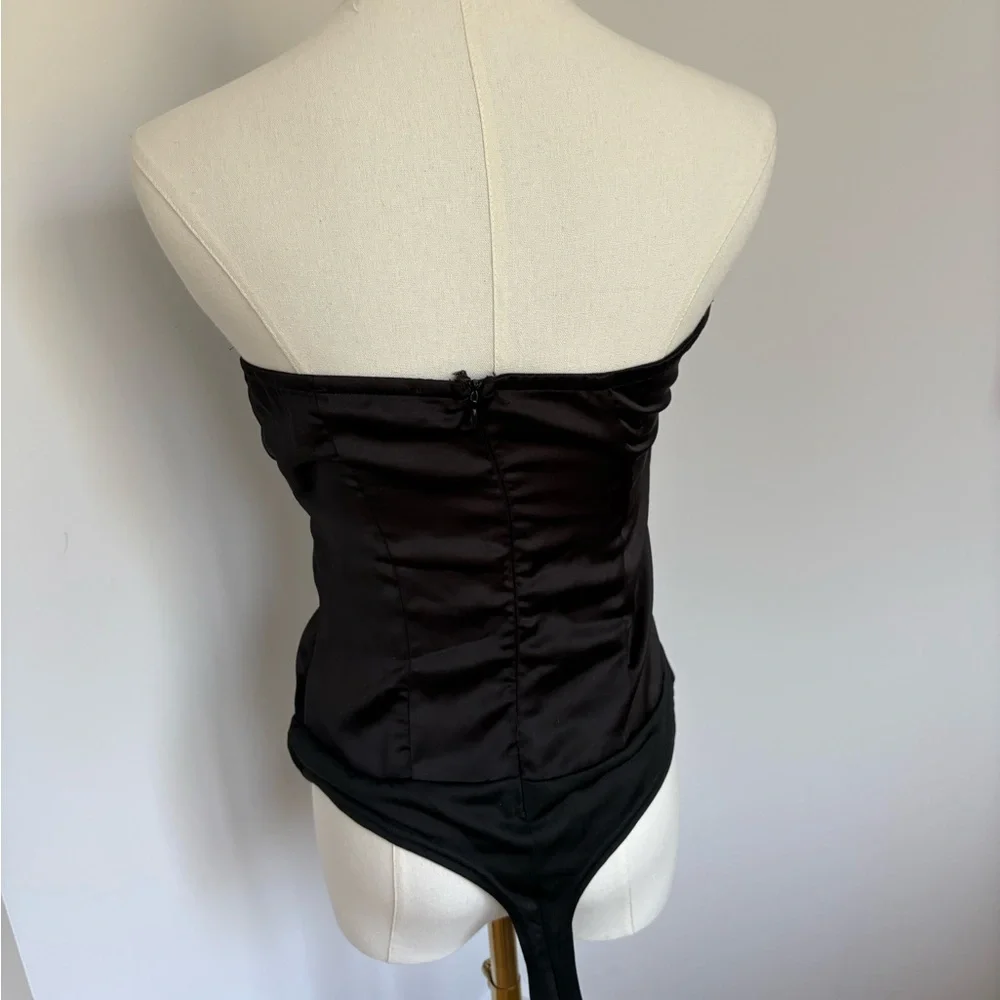 Missguided Black Satin Wrap Bodysuit - Picture 2 of 3